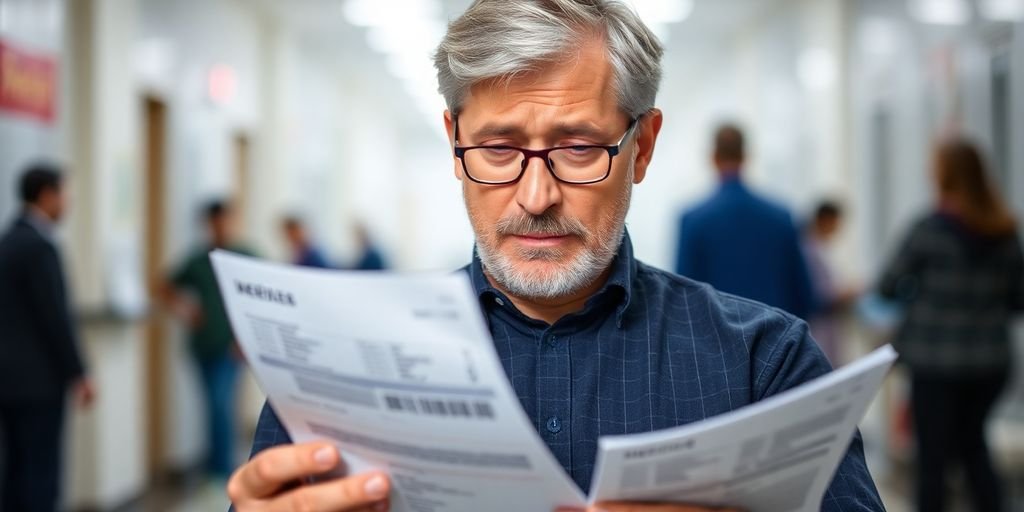 Pessoa preocupada com contas médicas e aumento de planos.