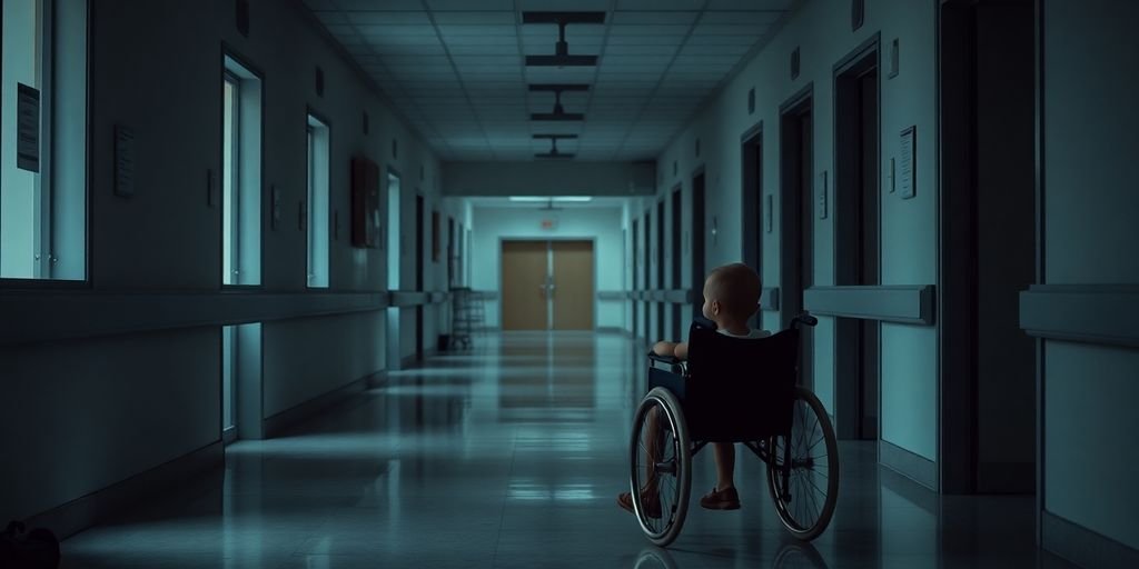 Crianças em cadeira de rodas e hospital sem suprimentos.
