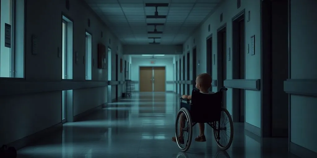 Crianças em cadeira de rodas e hospital sem suprimentos.